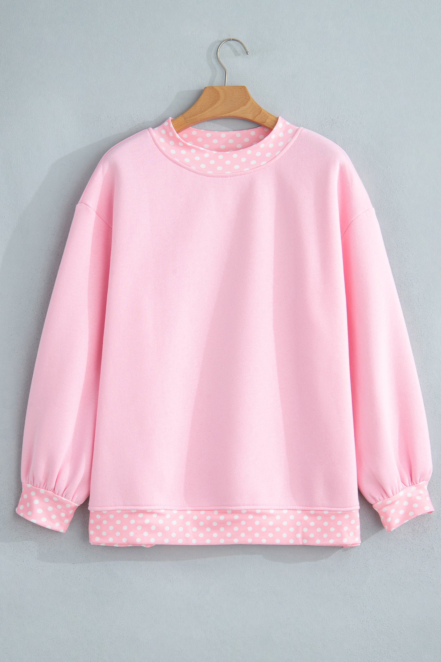 Burgundy Colorblock Polka Dot Contrast Trim Oversized Sweatshirt