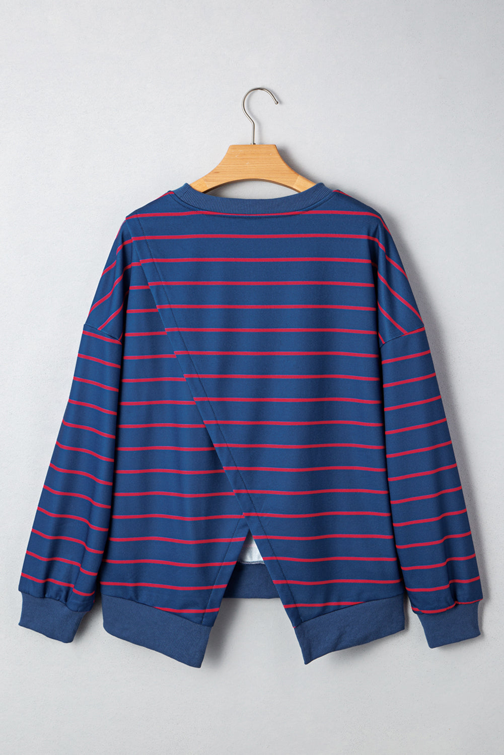 Yellow Striped Overlap Detail Drop Shoulder Pullover Sweatshirt