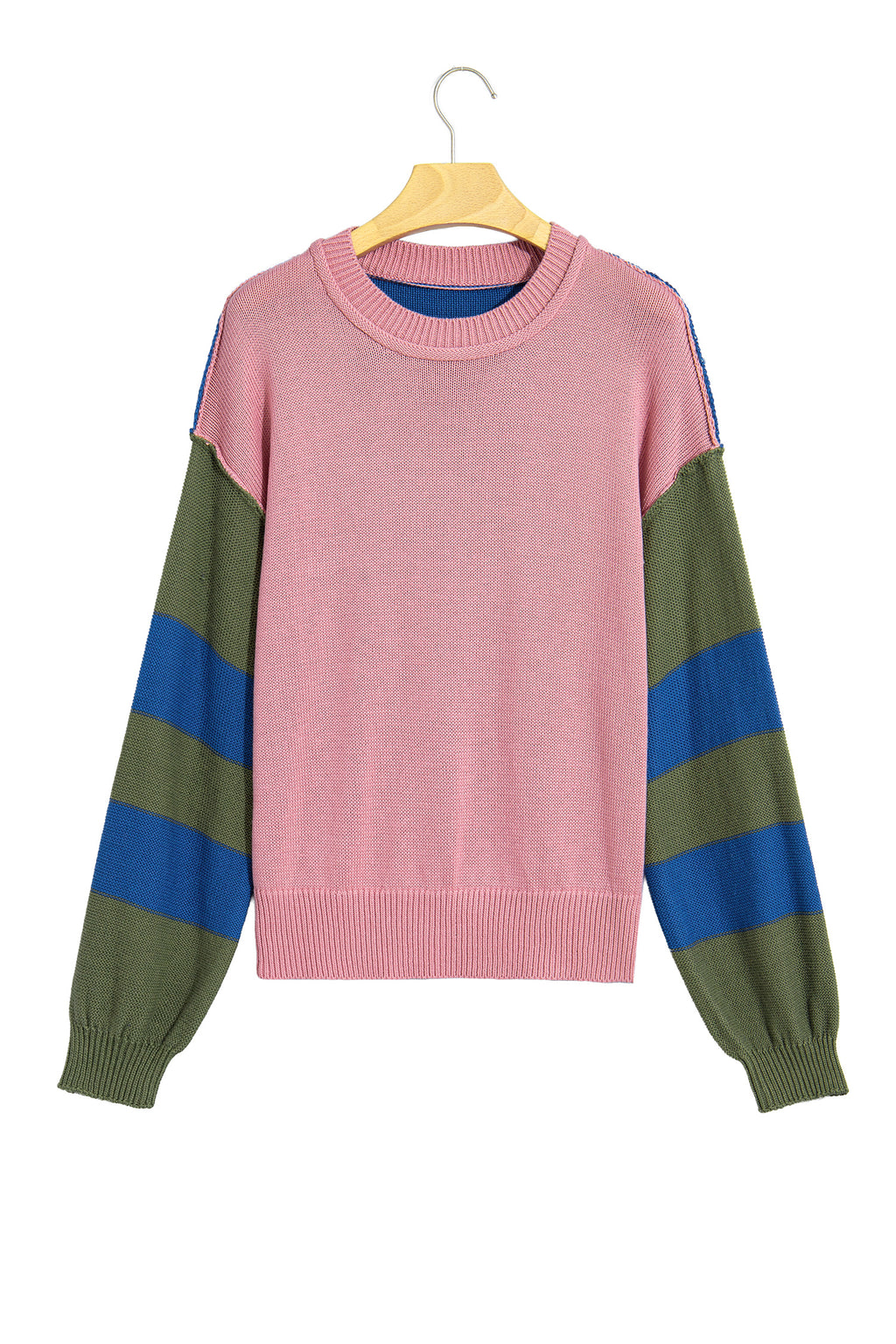 Multicolour Western Colorblock Patchwork Striped Long Sleeve Pullover Sweater