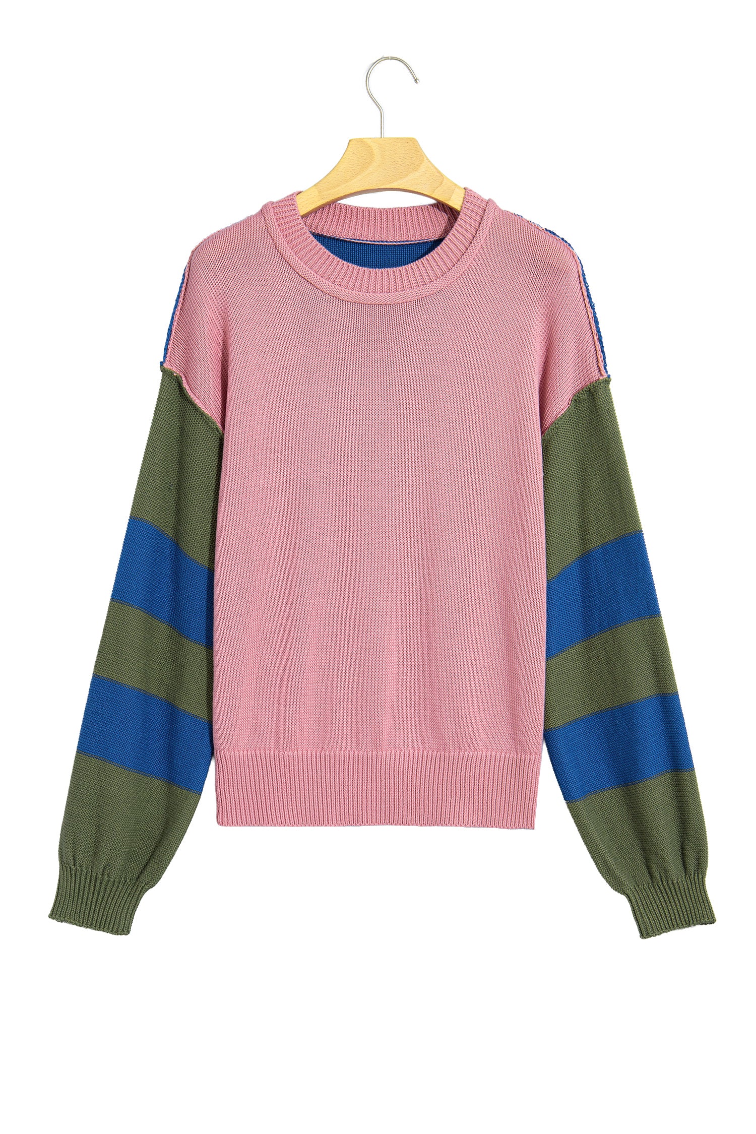 Multicolour Western Colorblock Patchwork Striped Long Sleeve Pullover Sweater