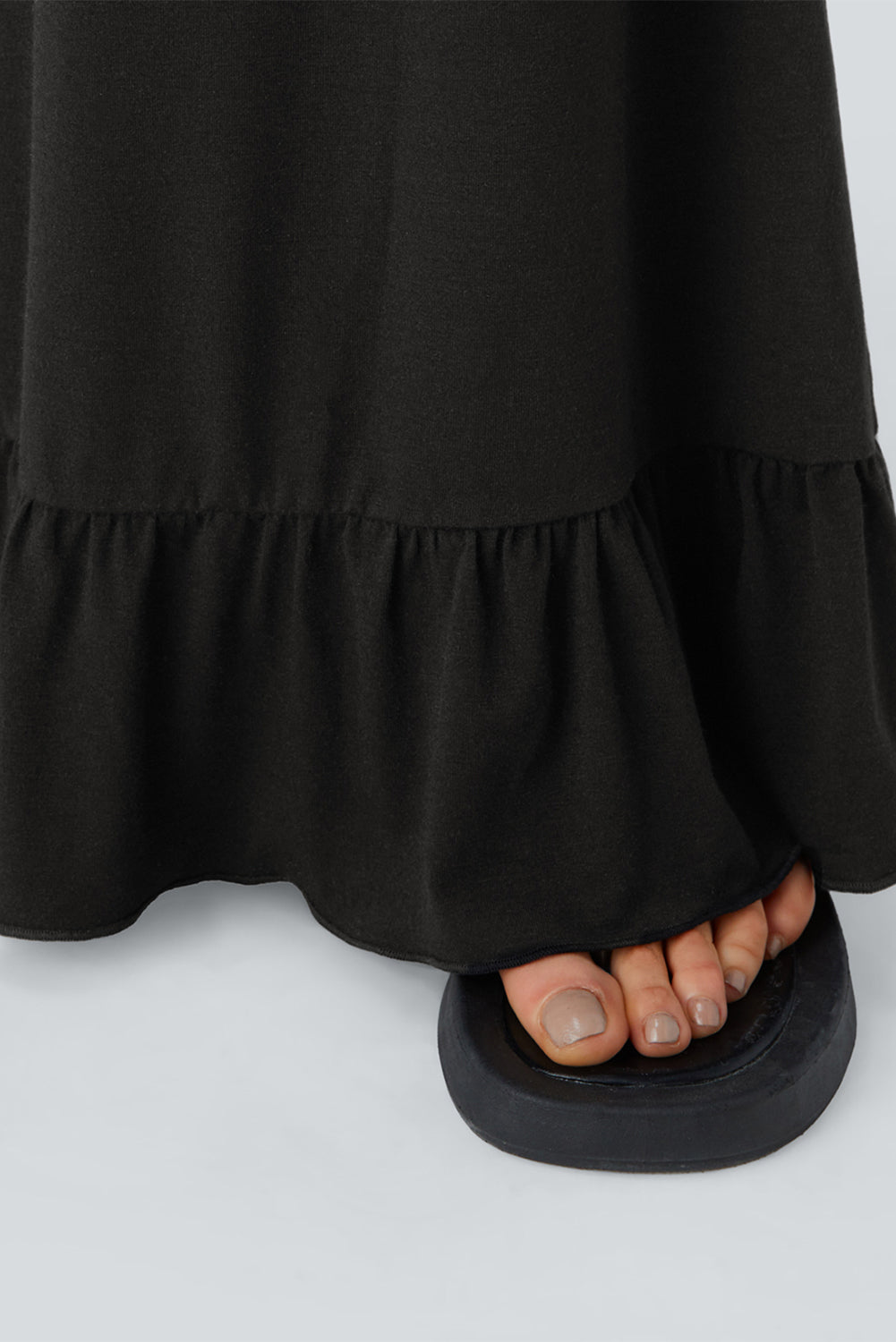 Medium Grey Solid Color Ruffle Hem Wide Leg Pants