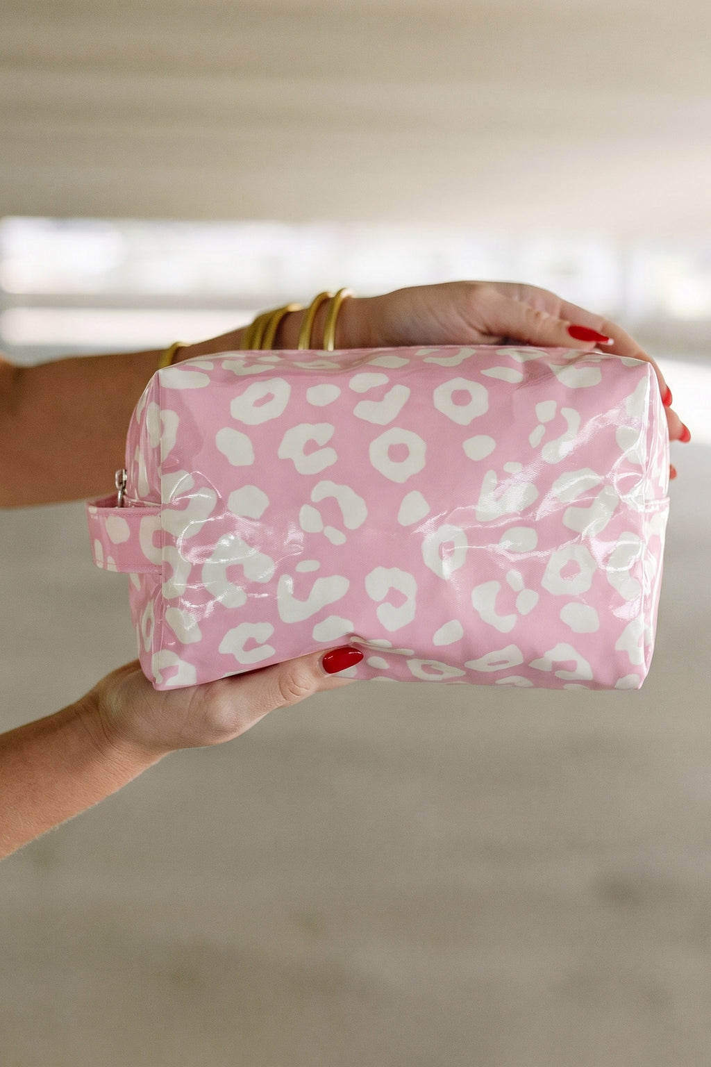 Light Pink Leopard Print PVC Travel Makeup Organizer Cosmetic Bag