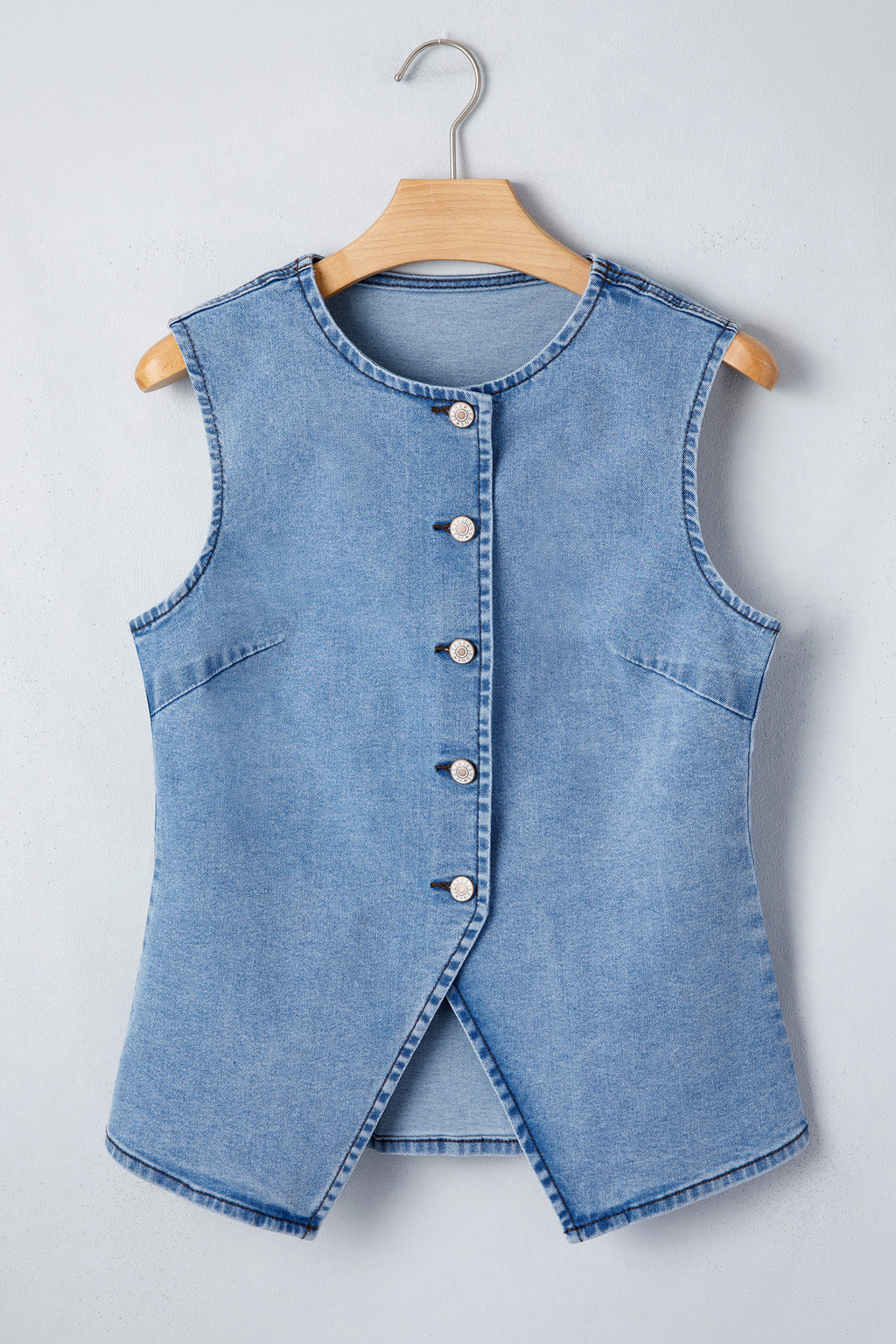 Ashleigh Blue Buttoned Front Slit Denim Vest