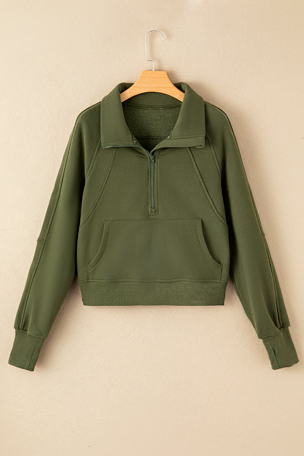 Phalaenopsis Zip Up Stand Collar Ribbed Thumbhole Sleeve Sweatshirt