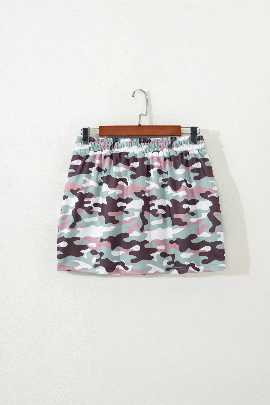 Green Camouflage Print Drawstring Casual Mini Skort