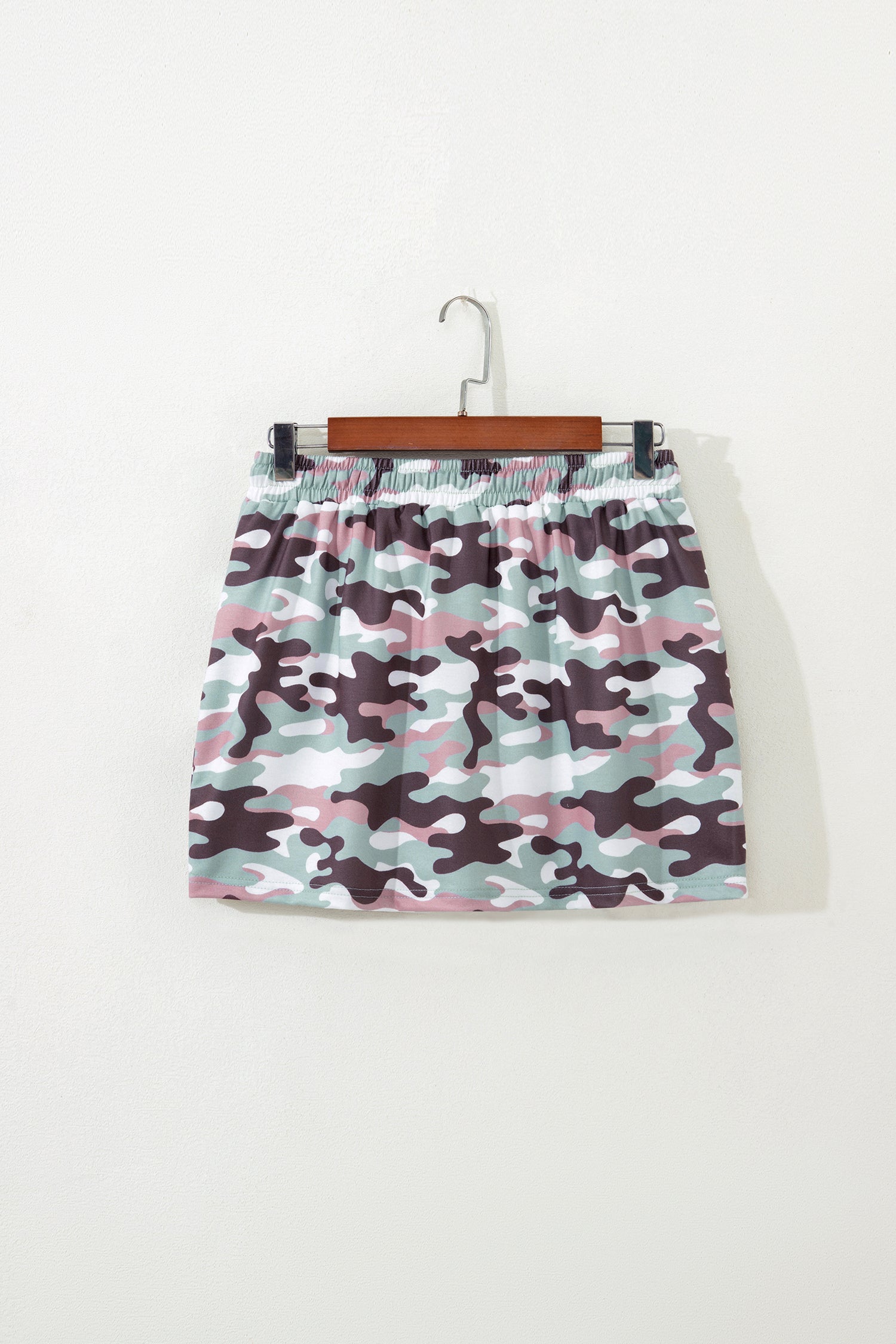 Green Camouflage Print Drawstring Casual Mini Skort