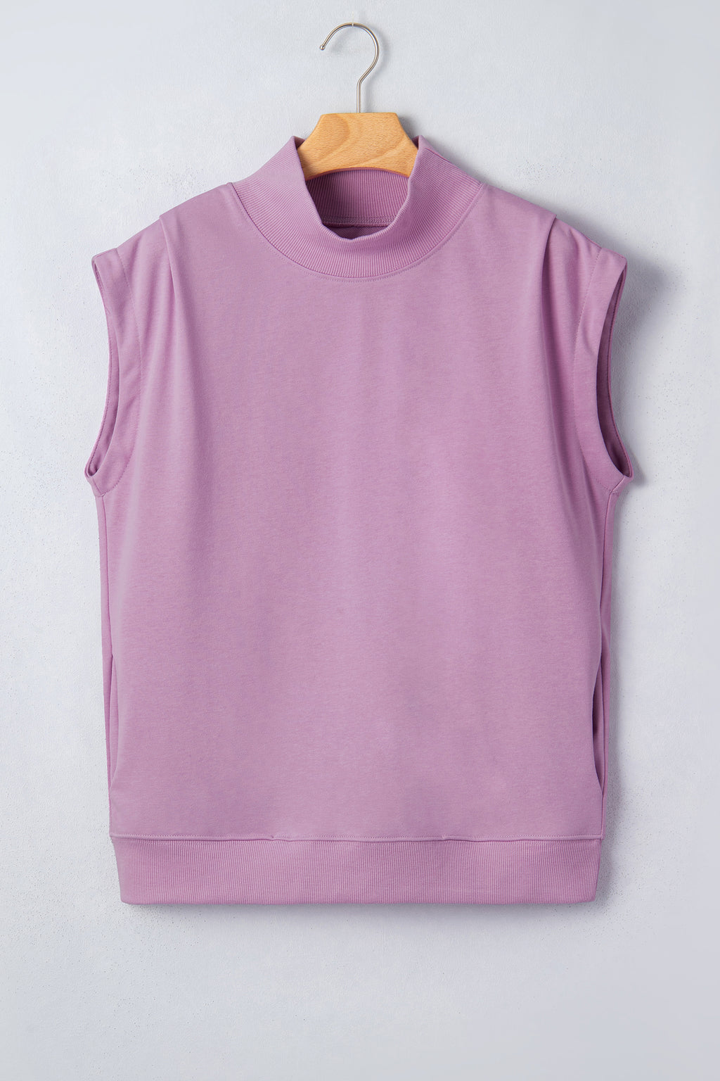 Yellow Solid Color High Neck Cap Sleeve Loose Top