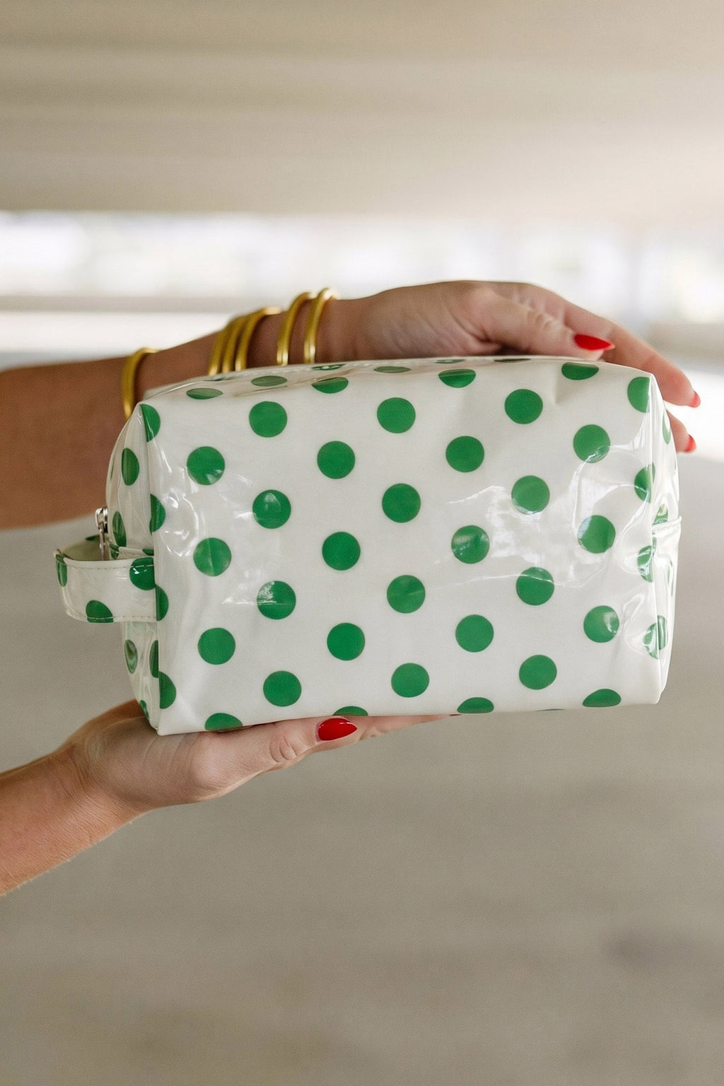 Pink Durable PVC Polka Dot Makeup Bag
