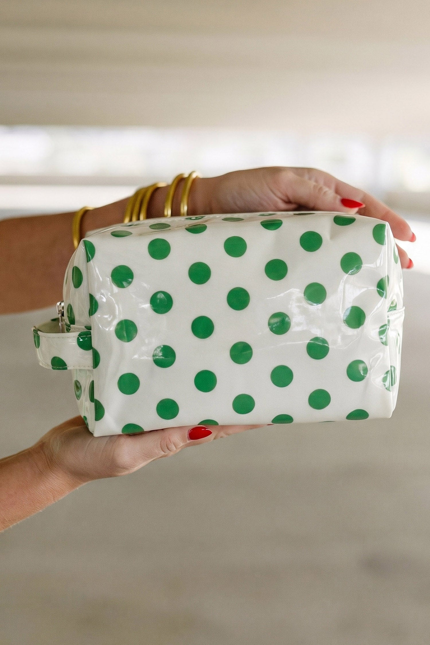 Pink Durable PVC Polka Dot Makeup Bag