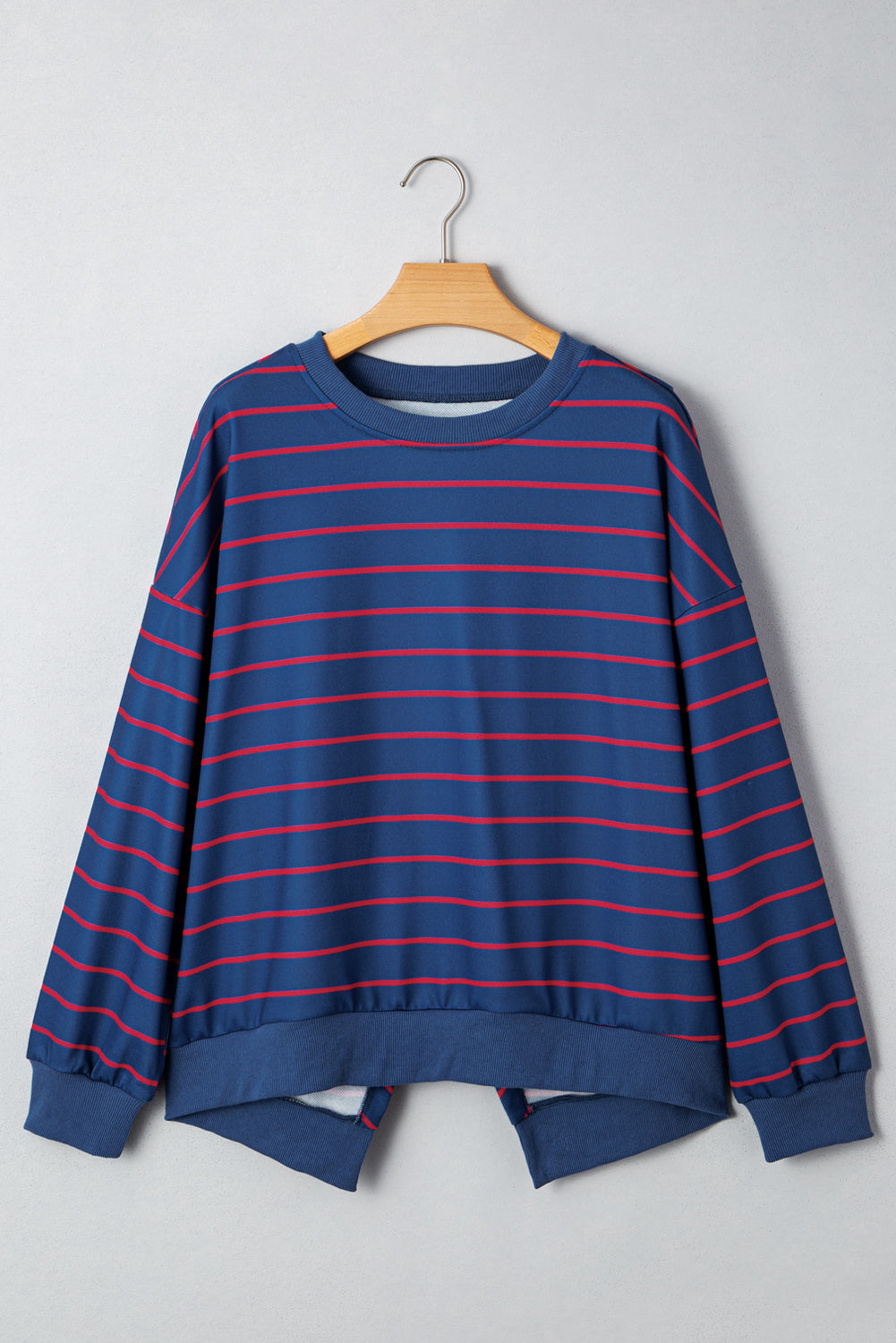 Yellow Striped Overlap Detail Drop Shoulder Pullover Sweatshirt