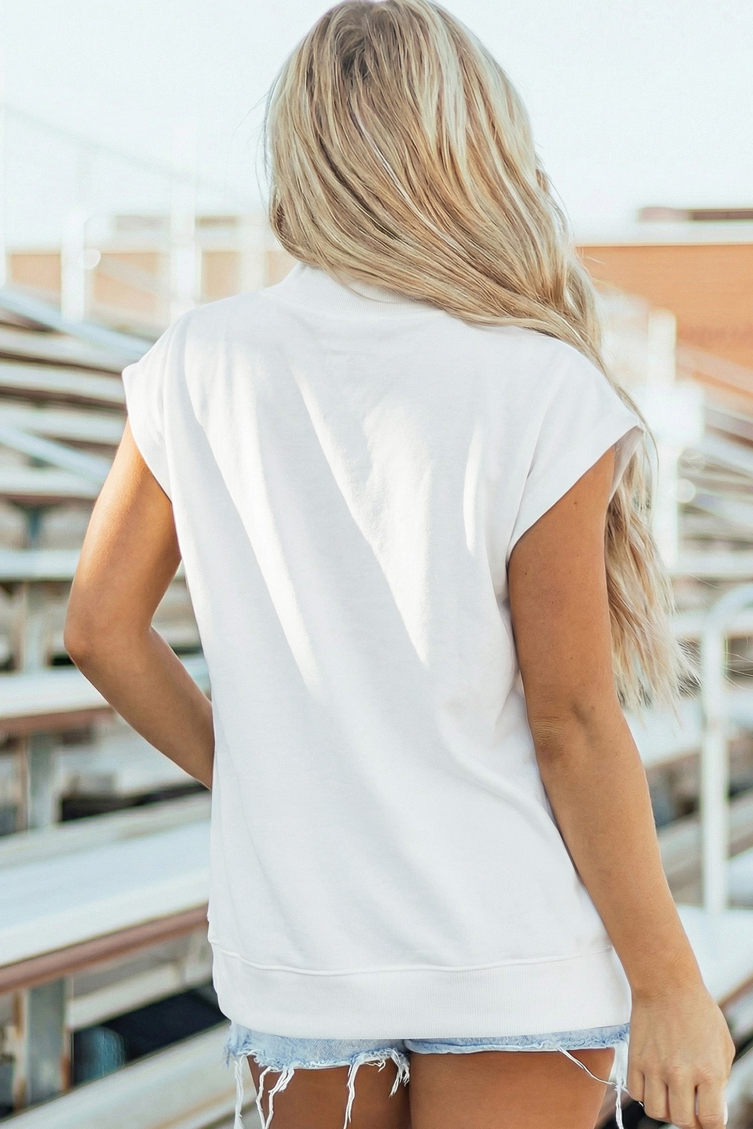 Yellow Solid Color High Neck Cap Sleeve Loose Top