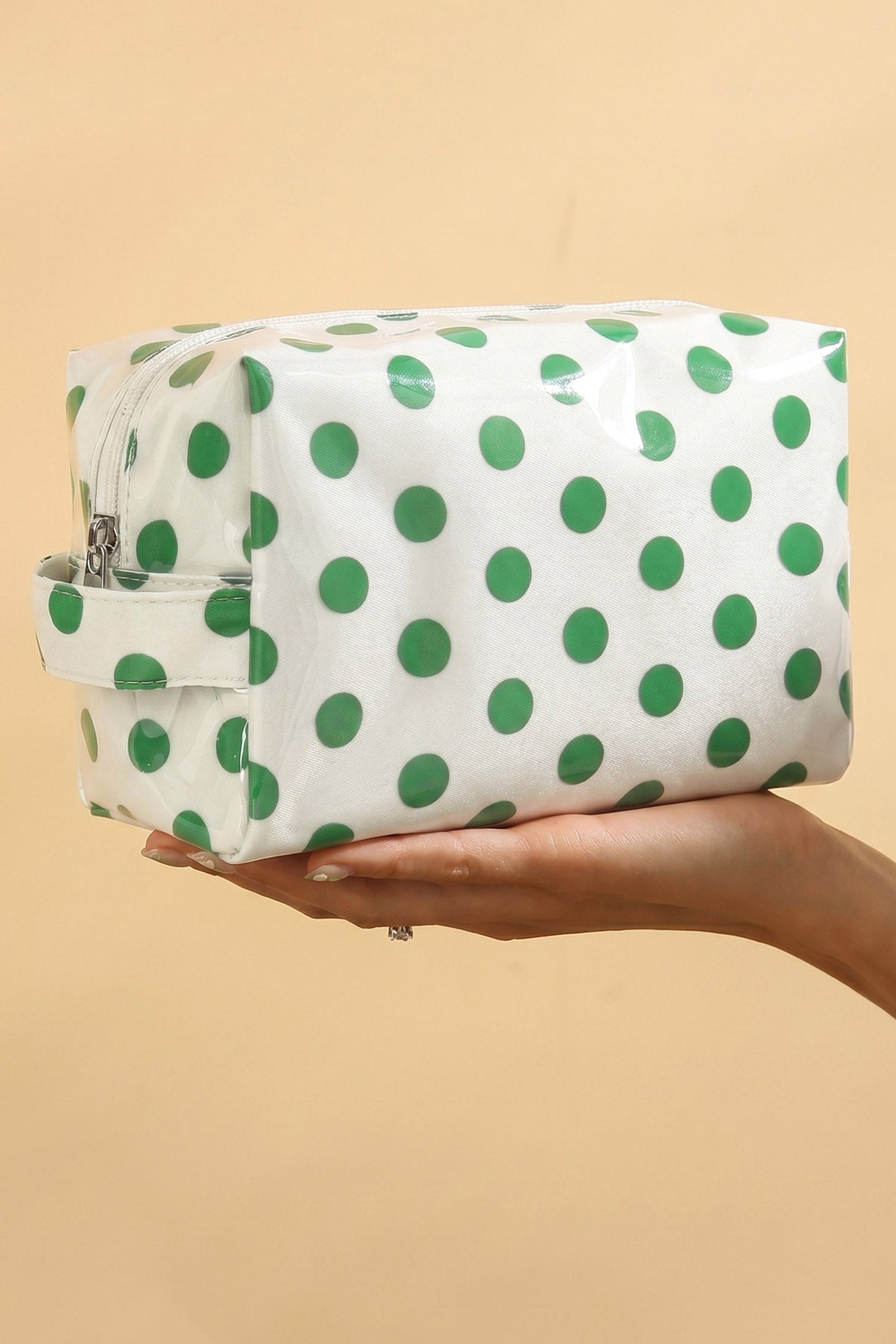 Pink Durable PVC Polka Dot Makeup Bag