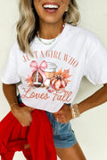 White JUST A GIRL WHO Loves Fall Graphic Casual Tee