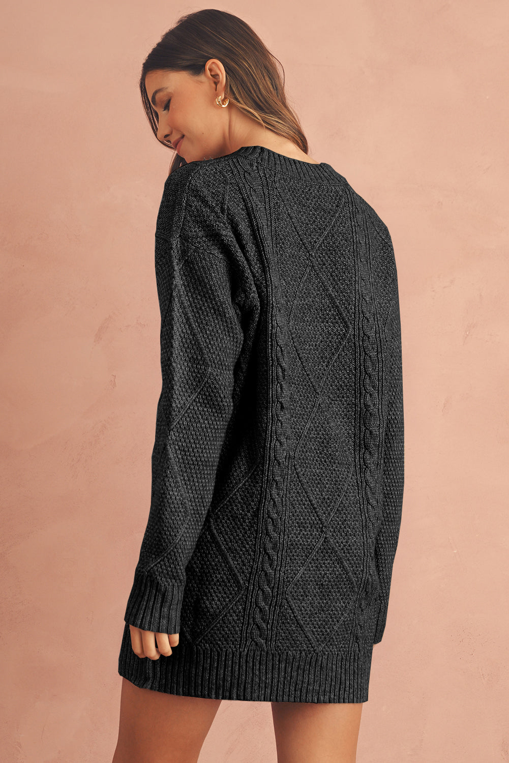 Oatmeal Cable Knit Drop Shoulder Loose Fit Sweater Dress