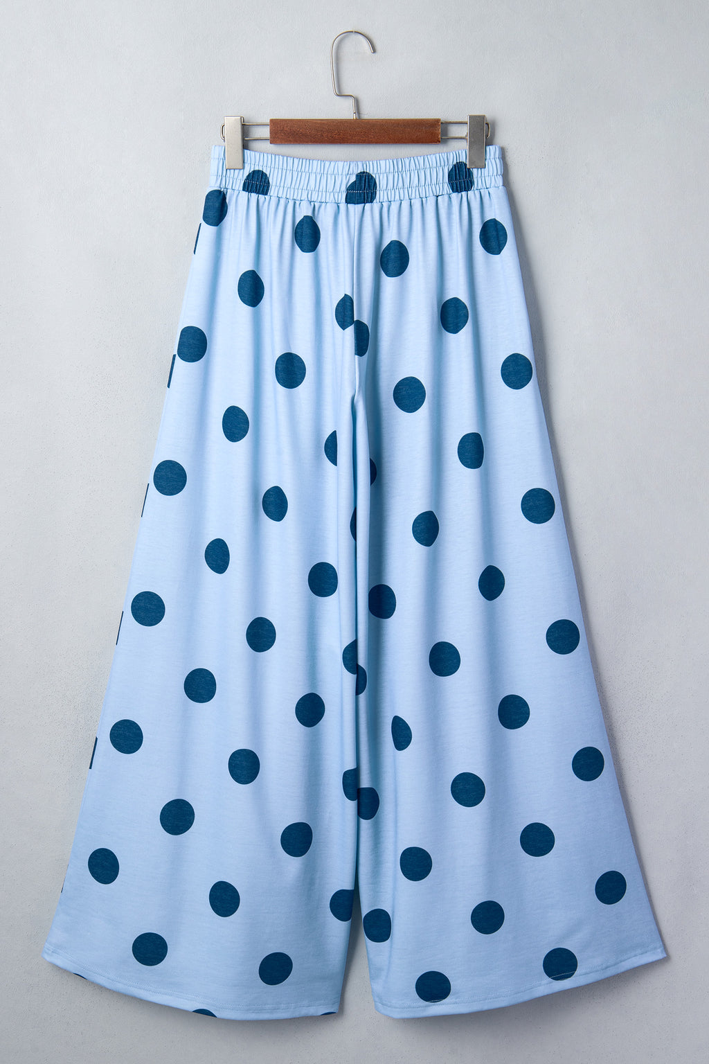 Beige Polka Dot Wide Leg Elastic Waist Casual Pants