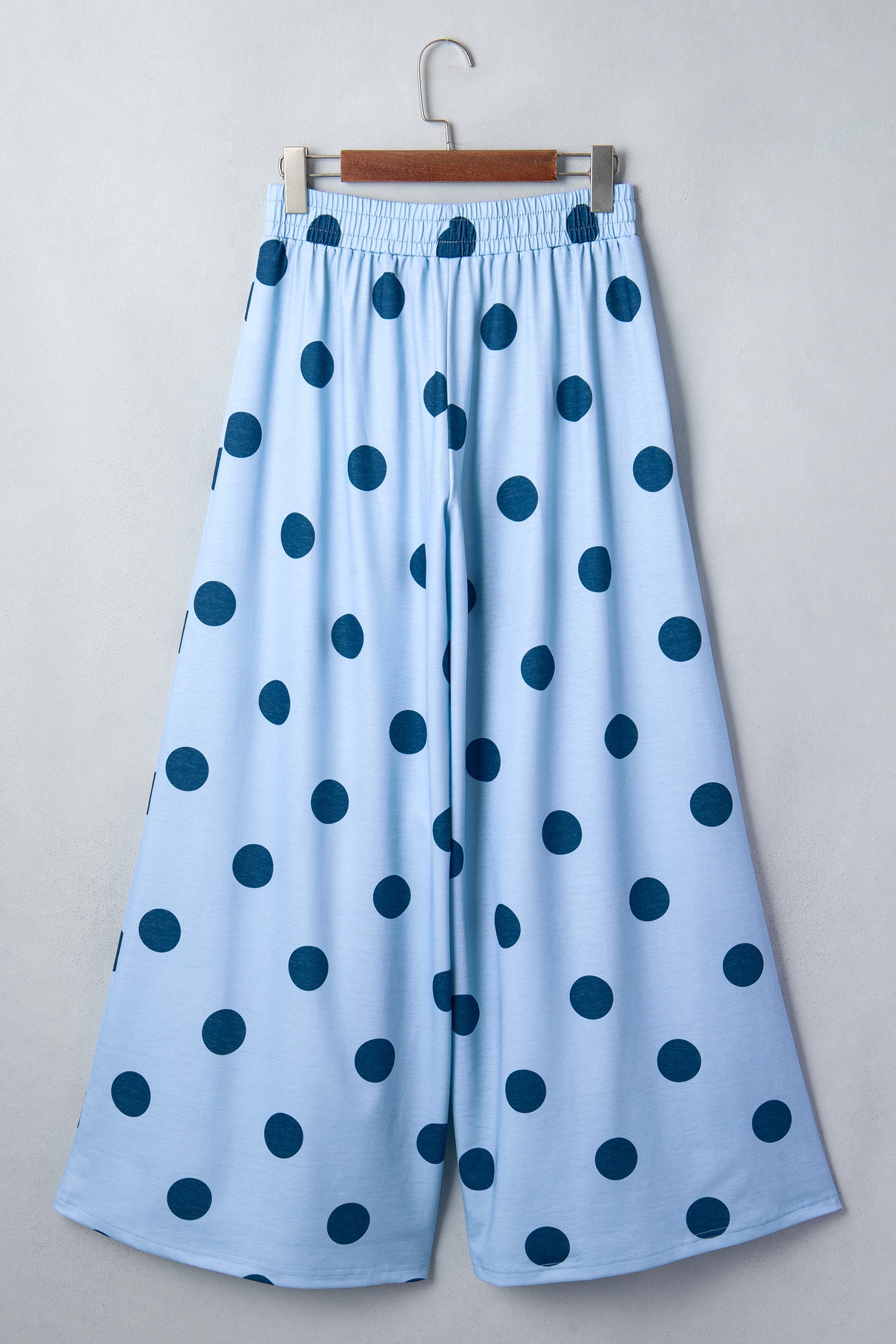Beige Polka Dot Wide Leg Elastic Waist Casual Pants