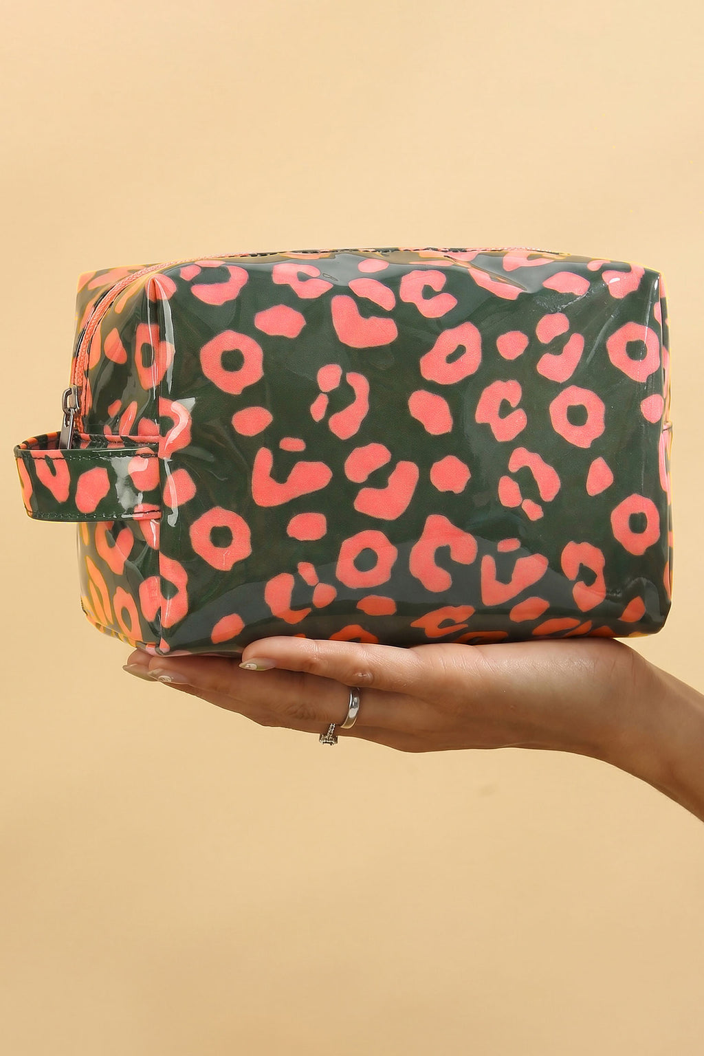 Light Pink Leopard Print PVC Travel Makeup Organizer Cosmetic Bag
