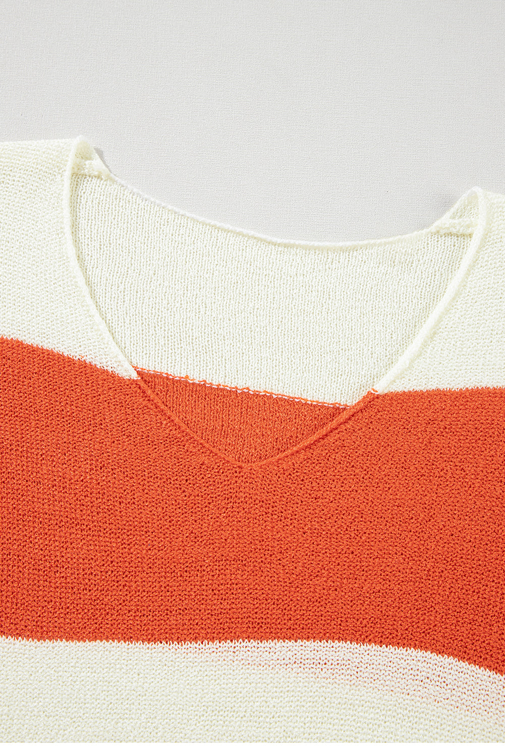 Green Stripe Colorblock V Neck Side Slits Sweater