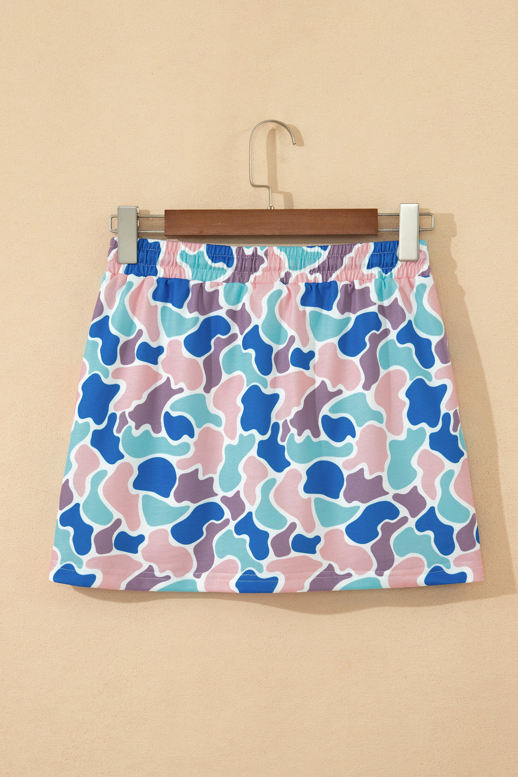 Sky Blue Abstract Camo Elastic Waist Drawstring Mini Skort