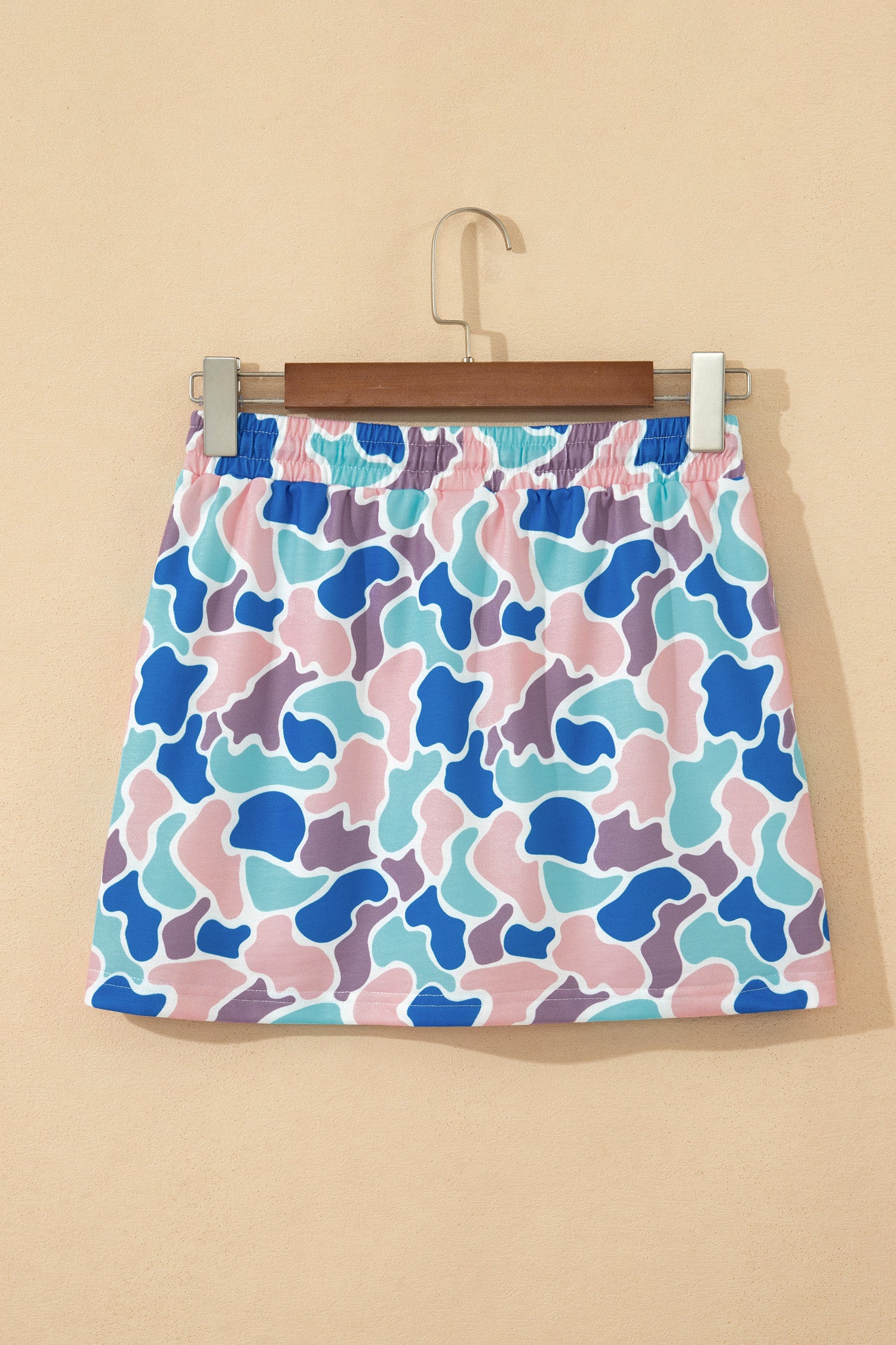 Sky Blue Abstract Camo Elastic Waist Drawstring Mini Skort